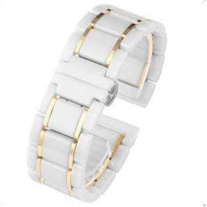 LUGEMA Ceramic Band Compatibel met Samsung Galaxy Horloge 4 40 / 44mm Watch4 Classic 42 / 46mm Snelle routeband met Butterfly Buckle Horloge Bracetet(White-gold,22mm)