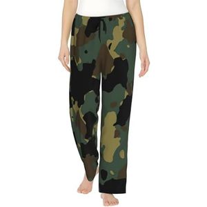 Camouflage Patroon Print Vrouwen Zachte Polyester Lounge Pyjama Broek - Losse Comfortabele Slaap Joggingbroek Met Zakken, Zwart, S