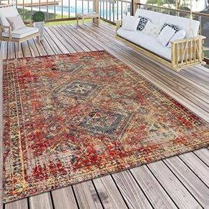 Vloerkleed Voor Buiten Rood Terras Balkon Oriëntaals Design Robuust Weerbestendig, Maat:80x150 cm