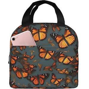 SUUNNY Heaps of Orange Monarch Butterflies Print Lichtgewicht Herbruikbare Geïsoleerde Lunch Tas Warmte Houden Reizen Lunch Tote Tas voor Werk