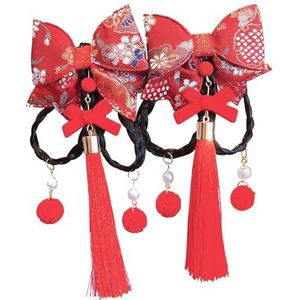 RPixc 1 paar Lunar Nieuwjaar haarspeldjes - Traditionele kwastjes haarspeldjes | Pluizige bal haarspeldjes | Meisje pruik vlecht haarclip Rode strik haarclip