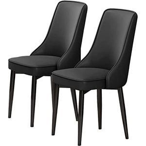 GEIRONV Eetkamerstoelen set van 2, PU-leer moderne hoge rugleuning gewatteerde zachte zitting koolstofstalen poten for lounge eetkamer keuken slaapkamer stoelen Eetstoelen (Color : Black, Size : 92*