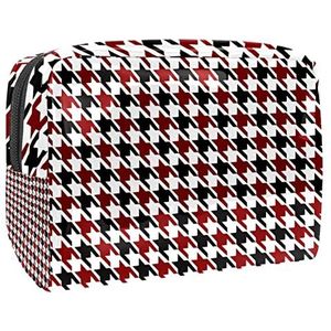 Make-uptas voor dames,waterdichte make-uptas,cosmetische reistas,Houndstooth Rood Afdrukken