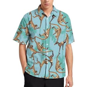 Aap in de jungle palmbomen zomer herenoverhemden casual korte mouwen button down blouse strand top met zak S