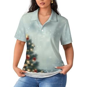 Blurry Christmas Tree Snow Sportshirt voor dames, korte mouwen, T-shirt, golfshirts, tops met knopen, trainingsblouses