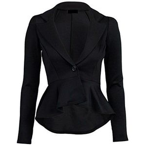 janisramone Nieuwe Womens Crop Frill Shift Slim Fit Peplum Blazer Jas Jas Dames Maat 8-24, Zwart, 46 grote maten