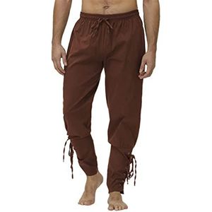 Sawmew Middeleeuwse Herenbroeken, Linnen Broeken, Retro Piratenbroeken Met Veters, Vrijetijdsbroeken (Color : Brown A, Size : M)