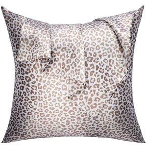 Lirex Zijdeachtige Satijnen Kussenhoes met Rits, Polyester Satijnen Kussenhoes voor Haar, Gladde Bloemenprint met Crème Luipaard (40 x 40 cm)