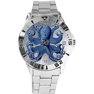 Vintage Octopus Ontwerp Analoge Polshorloge Quartz Zilveren Wijzerplaat Klassieke Roestvrij Stalen Band Dames Heren Horloge