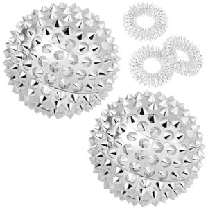 URAQT Magnetische acupressuurbal, 2 stuks egelbal, 3 massageringen voor vingers, 47 mm gespikte bal voor stressvermindering voor rug, benen, voeten en handen (zilver)