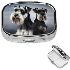 Vierkante Pillenhoes voor Portemonnee of Pocket 2 Compartiment Geneeskunde Pillendoos Draagbare Kleine Pil Organizer Dier Schnauzer Hond Reizen Pillendoos Geneeskunde Vitamine Kabeljauw Leverolie