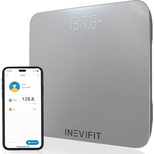 INEVIFIT Slimme badkamerweegschaal, zeer nauwkeurige Bluetooth digitale weegschaal voor badkamer, meet nauwkeurig gewicht en BMI voor onbeperkte gebruikers (S-zilver)