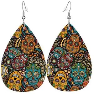 LAMAME Rode Kreeft Print Gedrukt Teardrop Dangle Earring Lederen Oorbel Vakantie Party Decoratie, Eén maat, Kunstleer