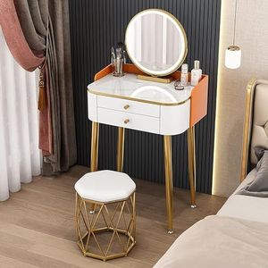 EdNey Make-up kaptafel, voor kleine slaapkamer gangpaden en bed, mini-kaptafel, kaptafel met verlichte spiegel, deze kaptafel heeft twee laden (kleur: 2, maat: 60 cm)