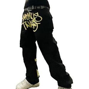 Odavom Minus Two Cargobroek, Uniseks, Y2K-broek, rechte broek, street pocket met hoge taille, hiphop-broek, bedrukt