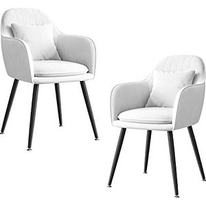 GEIRONV Zwarte metalen benen Dining stoel Set van 2, for woonkamer slaapkamer appartement make-up stoel met kussen fluwelen keukenstoel Eetstoelen (Color : White)