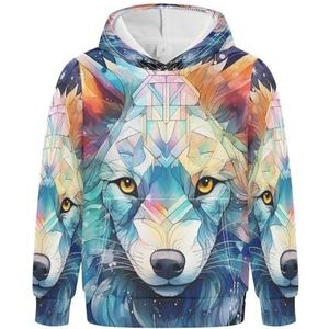 KAAVIYO Wolf Aquarel Fancy Hoodies Sweatshirts Atletische Hoodies Leuke 3D Print voor Meisjes Jongens, Patroon, L