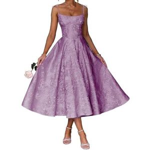 AHERKLL Spaghetti Bandjes Bruidsmeisjes Jurken Bloemen Satijn Jacquard Formele Avond Feest Maxi Jurk Thee Lengte HAH048, Paars, 32