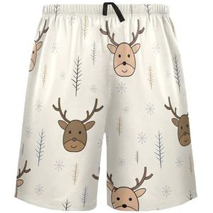 LI ZHI XIN Herenpyjamabroek, korte pyjamabroek, zomer casual shorts, elastische taille met trekkoord, rechte buis losse pasvorm met 2 zakken, S-XXL eland sneeuwvlok kerstpatroon, Meerkleurig, S