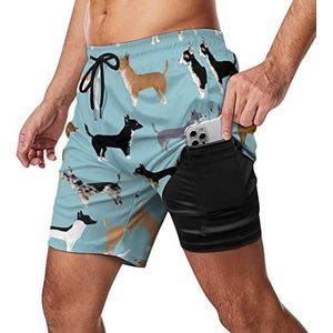 Leuke Chihuahua Huisdier Honden Heren Zwembroek Sneldrogende 2-in-1 Strand Sport Shorts met Compressie Liner En Pocket