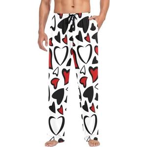 LI ZHI XIN Herenpyjamabroek, lange pyjamabroek, lente, herfst, dunne losse stijl, elastische tailleband met zak, S-XXL, liefdeshart-patroon, Meerkleurig, S