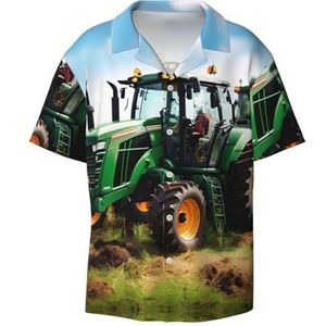 EdWal Bedrijf Boerderij Tractor Print Heren Korte Mouw Button Down Shirts Casual Losse Fit Zomer Strand Shirts Heren Jurk Shirts, Zwart, M