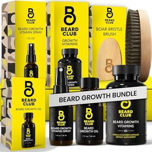 Beard Club Essential Baardgroei Set - Groei-Olie, Vitamines, Vitaminespray en Baardborstel