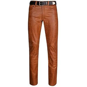 JACKETZONE Heren midden bruin lederen broek broek | Biker Leather Hot Pants Jeans Antiek, Midden Bruin - Echt Lederen Broek, 3XL