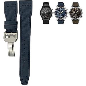 INSTR Nylon kalfsleren horlogeband voor IWC Big Pilot IW377714 Mark18 SPITFIRE canvas band 22 mm 21 mm 20 mm (Color : Blue Blue line 1, Size : 20mm)
