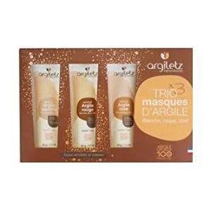 Trio kleimaskers wit, rood, roze - 3 x 30 g