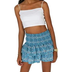 Gyios Long Skirt Women's Floral Printed Skirt Beach Boho Pleated Ruffles Mini Skirt, High Waist Skirts-lake Blue-xs