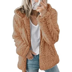 Pluche Vesten Met Capuchon Dames Teddy Fleece Jack Ritsvest Fleece Jas Winterjas Pluche Jas Jas Met Capuchon Van Imitatiebont Pluche Jas Capuchon (Color : Brown, Size : XL)