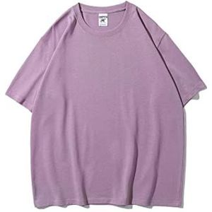 HGDXDP Heren T-shirt Hoogwaardig oversized zwaar T-shirt for heren met korte mouwen, katoen, effen kleur, trend, vrije tijd, groen, wit, zwart(Purple,S)