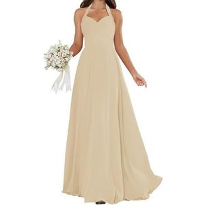 HPPEE Halter bruidsmeisjesjurken voor dames, geplooid, mouwloos, chiffon, A-lijn, bruidsmeisje, formele avondjurk, Champagne, 32