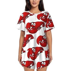 YJxoZH Rode Kreeft Print Vrouwen Zomer Pyjama Sets Nachtkleding Dames Korte Mouw Nachtkleding Pjs Lounge Met Zakken, Zwart, XXL