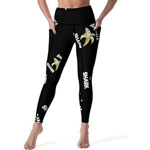 Banana Shark Yogabroek voor dames, hoge taille, buikcontrole, workout, hardlopen, leggings, L