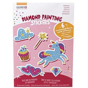 GLOREX 6 1242 702 - Diamond Painting Stickers, motief: Eenhoorn, handwerkset om te schilderen met glittersteentjes, voor kinderen vanaf 6 jaar