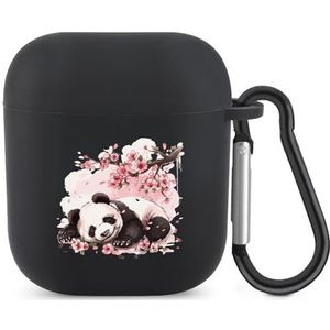 Sleeping Panda Kersenbloesem Leuke Case voor AirPods 2&1 Schokbestendige Beschermende Hoofdtelefoon Gevallen Cover Met Sleutelhanger Voor Mannen Vrouwen