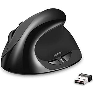 Verticale muis, AURTEC oplaadbare 2.4G draadloze ergonomische muizen met USB-ontvanger, 6 knoppen en 3 verstelbare DPI 800/1200/1600, zwart