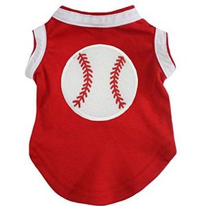 Petitebelle Baseball Rood Wit Katoen T-Shirt Hond Jurk, Medium, Rood