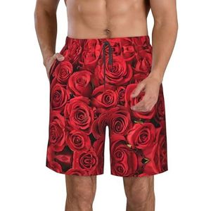 Herten Jacht Seizoen Print Heren Zwemplank Shorts Zwembroek Trunks Badmode Sneldrogende Surfen Strand Essentiële Zomer, Rode Roos, XXL