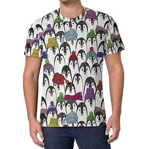 Leuke Pinguïns Kleurrijke Hoeden Mannen Korte Mouw T-shirt Causale Ronde Hals Tee Mode Zomer Tops