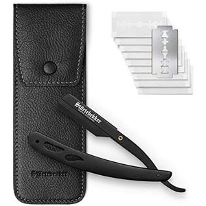 Störtebekker® straight razor in handgemaakt lederen etui incl. styptisch potlood - Straight Razor met scheergids [10 Störtebekker mesjes] - cadeau idee - scheerset - nat scheermes in premium kwaliteit