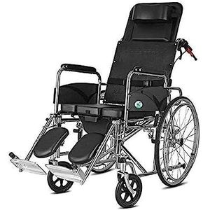 Liggende Commode-rolstoel met hoge rugleuning, handmatige rolstoel, draagbare medische transportstoel met handremmen voor gehandicapten