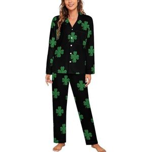 Four Leaf Clover Lucky Vrouwen Lange Mouw Button Down Nachtkleding Zachte Nachtkleding Lounge Pyjama Set S