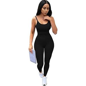RPAEOY Jumpsuit uit één stuk voor dames, mouwloos, geribbeld playsuit, bodycon, bodycon, sexy, zwart, Unitard, naadloze spaghettibandjes, rompertjes voor vrije tijd, sport, sportschool, work-out,