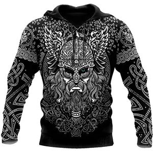 Odin's Raven Viking Zip Hoodie, Nordic Odin Celtic Knot 3D Digital Print Losse Pullover Sweatshirt, Heren Straat Grote Zakken Casual Jas Plus Size S-5XL