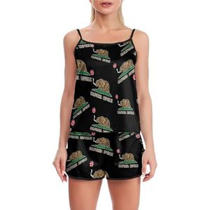 Weed California Vlag Grappige Pyjama Set Voor Vrouwen Verstelbare Tank Top En Shorts Homewear Gedrukt