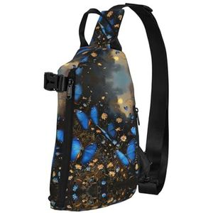 Haocloud Leopard Print Crossbody Rugzak,Reizen Wandelen Cross Bag Diagonaal,Fietstas, Blauwe Vlinders, Eén maat