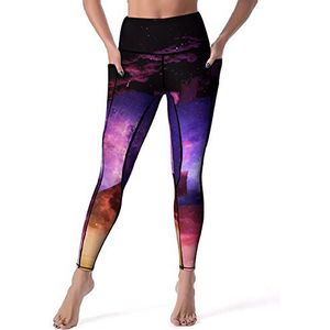 Galaxy Bear Yogabroek voor dames, hoge taille, buikcontrole, workout, hardlopen, leggings, 2XL